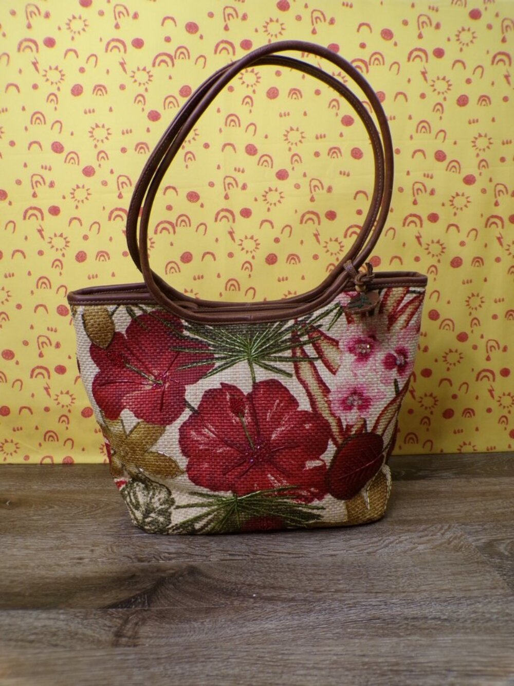 FRANKIE & JOHNNIE Women's Floral Beaded Shoulder Bag Woven Purse